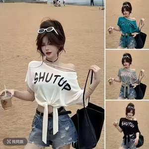 Phiên bản Hàn Quốc mùa hè Áo thun ngắn tay in chữ in hình chữ Cotton dành cho nữ thon gọn hơn trông cô gái xinh xắn hàng đầu