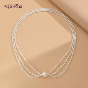 AqToCna Thanh Lịch Nhiều Lớp Mịn Giả Ngọc Trai Dài sel Nelace Dành Cho Nữ Hạt Thời Trang Áo Len Dây Xích Ne Trang Sức AqToCna