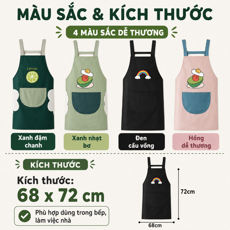 Tạp Dề Nhà Bếp Dễ Thương Chống Dầu Chống Nước, Tạp Dề Nấu Ăn Phong Cách Tây Có Túi Tiện Lợi