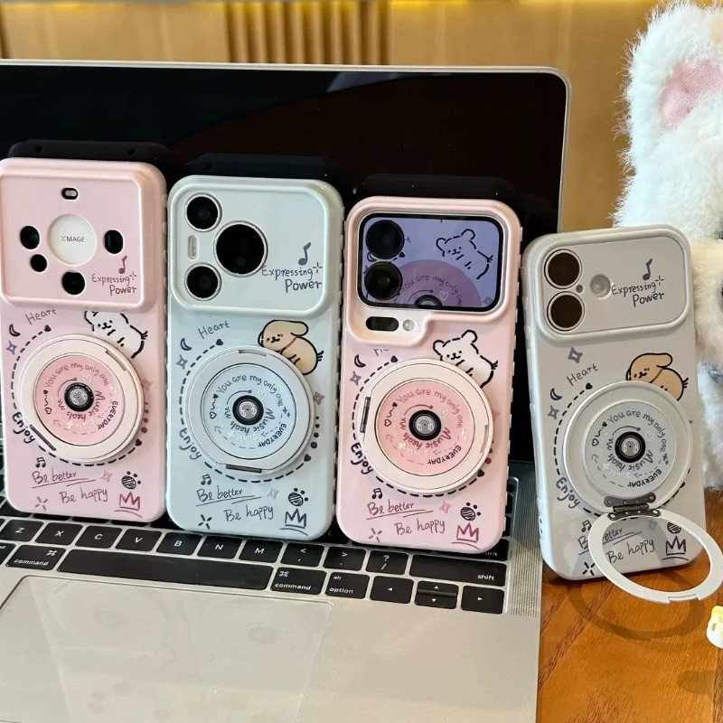 Ốp lưng iPhone cặp đôi CD record line cún con có mặt đứng xoay 360° love iP - 11/12/13/14/15/16/17/Plus/Air/Pro/Max