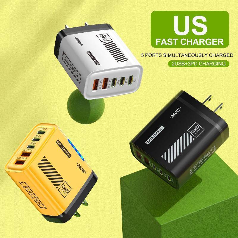Phu 240w 5 cổng sạc nhanh 2 usb 3 loại-c pd qc 3.0 tường adapter us/eu cho xiaomi vn