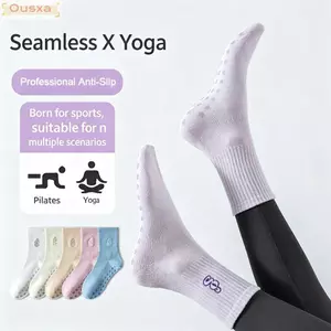 Tất Pilates OUSXA dành cho nữ, Tất tập Yoga chuyên nghiệp chống trượt bằng vải Cotton, Tất ống giữa co giãn cao thấm mồ hôi thoáng khí để tập thể dục