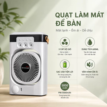 Quạt hơi nước, Quạt làm mát không khí, Quạt phun sương tạo ẩm, Quạt pin 5000mAh cho gia đình
