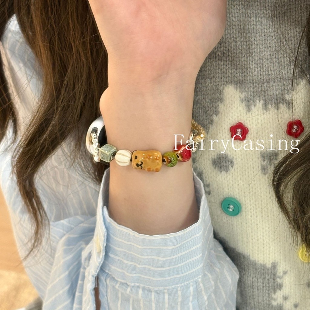 Gốm Con Chó Con Hạt Dệt Dây Đeo Cho Xiaomi Mi Band 10 9 8 7 Pro 6 5 4 3 NFC Vòng Tay Cho Redmi Watch 6 5 4 Dây Đeo Tay