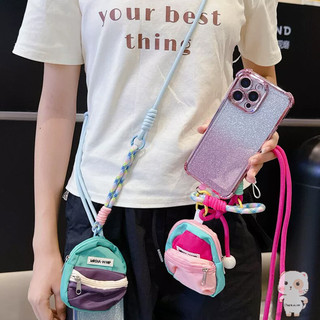 【Chamvn】Dây đeo điện thoại có túi dài kiểu đeo chéo kèm phụ kiện trang trí cổ thiết kế unisex có thể tháo rời