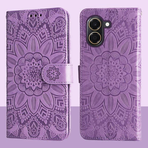 Ví da từ tính Flip Case cho Honor X7e 4G Vỏ điện thoại hoa hướng dương dập nổi