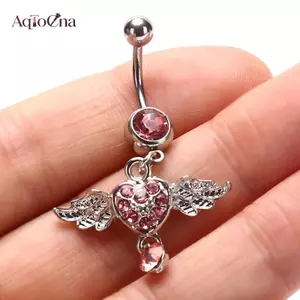 AqToCna Nữ Thời Trang Xuyên Pha Lê Trái Tim Cánh Bụng Rốn Nhẫn Tòn Ten Cơ Thể Trang Sức AqToCna