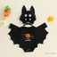 Bé Trai Halloween Bí Ngô In Chữ Cổ Tròn Tay Dài Cánh Dơi Romper Có Mũ