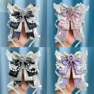 AMBU Itabag Trang trí, Phụ kiện nơ dài Streamers pha lê ItaBag, Trang sức thủ công Kawaii Thắt nơ Gothic Cánh thiên thần Túi nơ Mặt dây chuyền Phụ kiện Cosplay