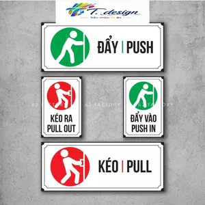 Biển Kéo Đẩy Pull Push Chỉ Dẫn Mở Cửa bằng Decal Formex Gỗ MDF cứng cáp trang trí quán ăn nhà hàng cà phê BIEN-1-DKE