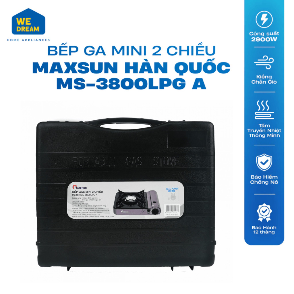 Bếp Ga Mini 2 Chiều Maxsun MS-3800LPG A 2.9kW - Hàng Chính Hãng