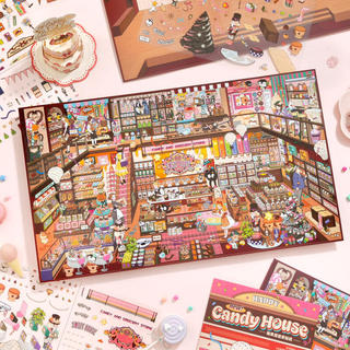 ENWEI 10 Cái [Candy House Series] Bộ Hộp Miếng Dán Phong Cảnh Cực Lớn Cửa Hàng Quần Áo Giày Trang Sức Túi Xách Thêu Sò