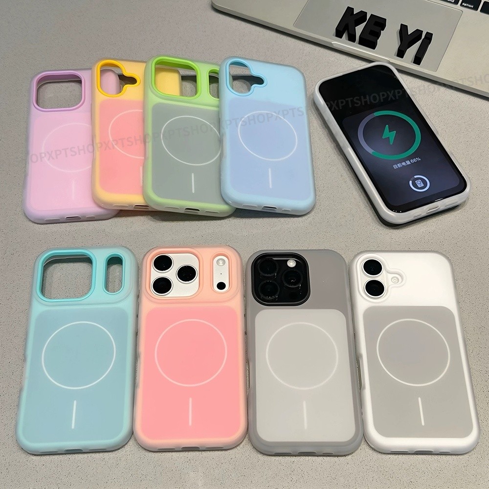Ốp điện thoại Acrylic mờ thạch từ tính 2 trong 1 cho iPhone 17 Pro Max 16 15 14 13 12 11 Vỏ bảo vệ chống sốc
