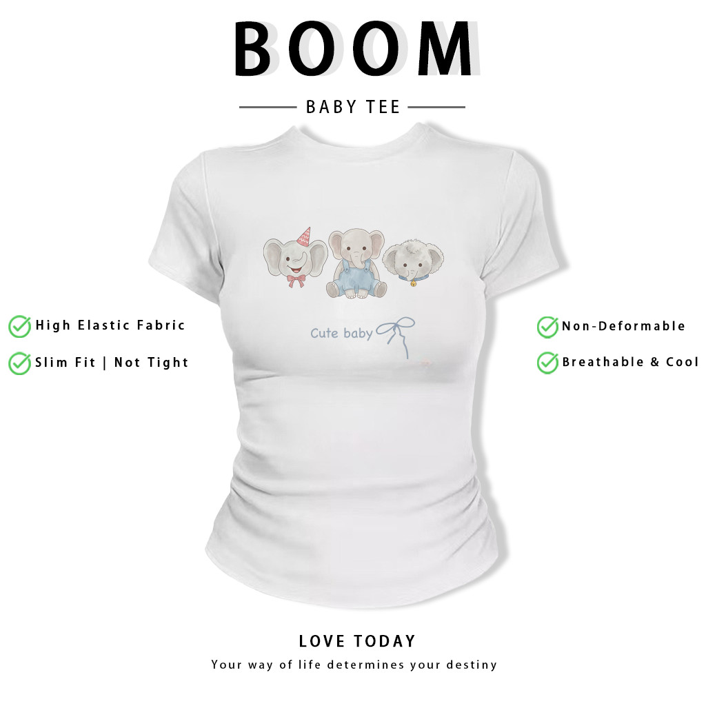 BOOM Áo Baby Tee Nữ Cotton Ôm Body-Áo Thun Ngắn Tay Y2K In Hình PhongCách Mùa Hè, Cổ Tròn Hàng Đầucách hàn quốc phongV92