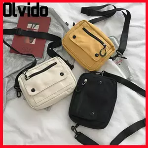 Túi đeo vai bằng vải OLVIDO, Túi đeo chéo có dây kéo đa chức năng, Túi đựng điện thoại di động màu trơn thời trang dành cho sinh viên