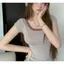 Pure Desire Style Thiết kế màu sắc tương phản Cảm giác cổ vuông Áo thun ngắn tay nữ mùa hè Slim-Fit Slimmer Look Hot Girl All-Match Front Shoulder Top Hợp thời trang