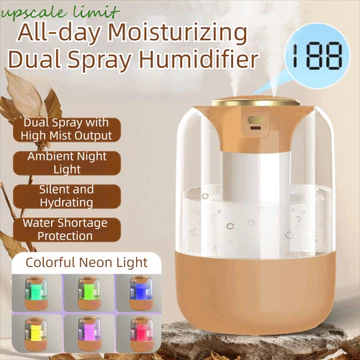Máy tạo độ ẩm không khí giới hạn UPSCALE, Vòi phun kép Đèn ngủ đầy màu sắc Máy phun sương để bàn, Màn hình LCD an toàn 3 chế độ Máy phun sương LED siêu yên tĩnh Sử dụng phòng ngủ