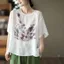 Phong Cách Dân Tộc In Hình Thiết Kế Ngắn Tay Vải Lanh Cotton Top 2025 Phù Hợp Với Văn Học Retro Áo Thun Nữ 5.26