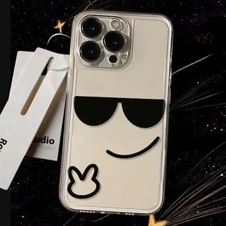 Ốp lưng iPhone 16 Pro Max/15 Pro Max/14/13/12/11/X/XS Max họa tiết kính râm dấu V (vui vẻ) bảo vệ chống sốc