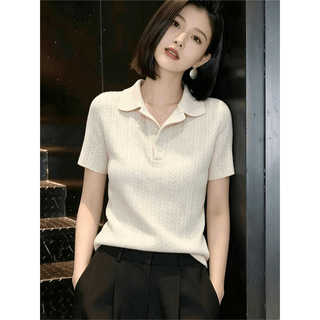 Dệt Kim Nữ Tay Ngắn Nữ Phong Cách Mỏng Cổ Áo Polo Mỏng Hơn Nhìn Thời Trang Phù Hợp Với Tính Khí Áo Thun Mùa Hè Phong Cách Mới 2026