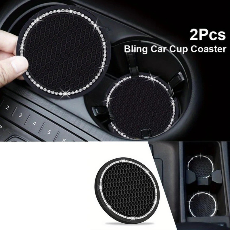 XE CUP GIỮ COASTER 2 Chiếc Lưới Tròn Cao Su Mềm Trang Trí Kim Cương Chống Trơn Trượt Chống Thấm Nước Chịu Nhiệt Dễ Dàng Làm Sạch Đa Năng Nội Thất Ô Tô Đồ Uống Pad Phụ Kiện