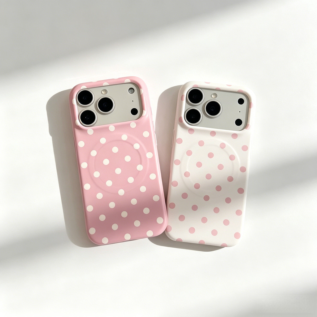 Ốp điện thoại iPhone dạng bột kem chấm bi thích hợp cho iPhone 17 Pro Max, 17, 16, 15, 14, 13 mẫu hút từ tính