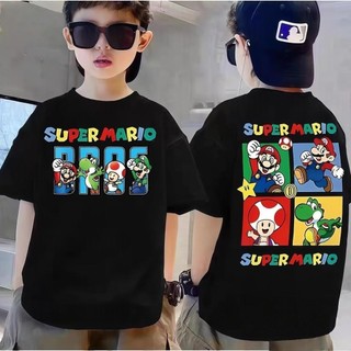 2026 Áo thun  trẻ em tay ngắn cotton thoáng khí in hình super mario Phù hợp cho trẻ em tay ngắn năm mới