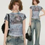 Milyfashion Retro Gạc Hoạt Hình In Hình Áo Thun Ngắn Tay Mùa Hè Phong Cách Mới Slim-Fit Slimmer Nhìn Ngắn Top baby tee Y2K MYR5