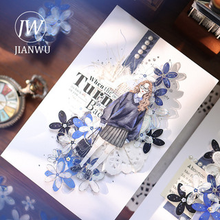 JIANWU 50mm * 300cm Vintage Tiếng Anh Trích Dẫn Từ Phong Cảnh Chất Liệu Cắt Kéo Thêu Sò Băng PET Sáng Tạo DIY Tạp Chí Văn Phòng Phẩm