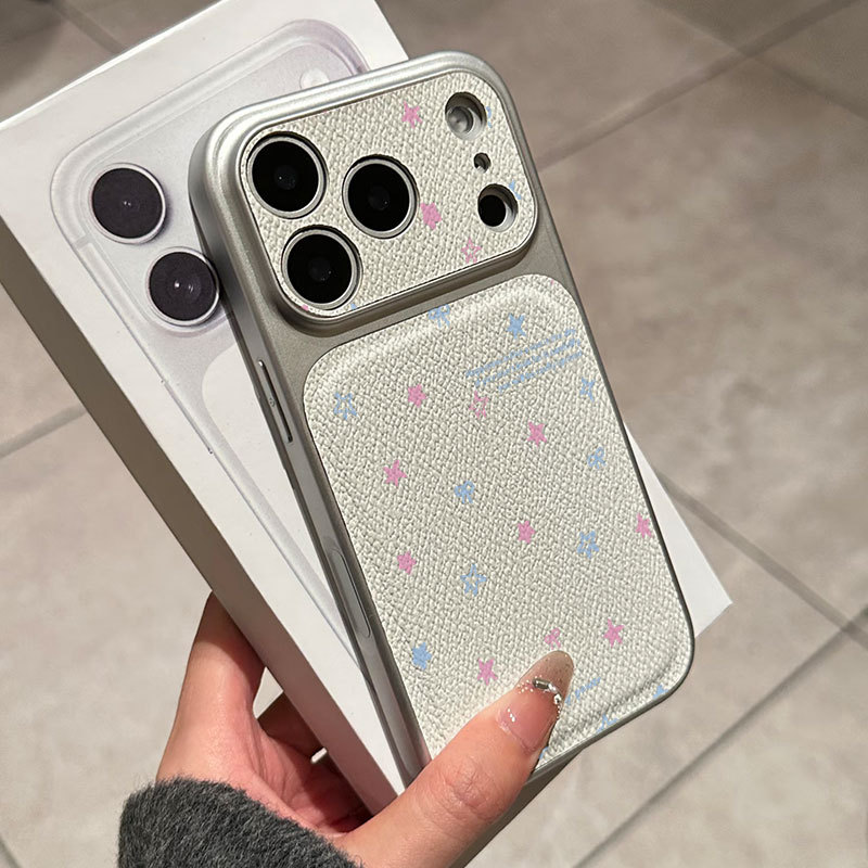 Ốp lưng iPhone họa tiết da mạ nơ hồng họa tiết ngôi sao iPhone 17 16 15 14 13 12 11 Pro Max Plus Max