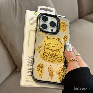 Ốp Điện Thoại Silicon Cứng Vàng Lucky Cat Pattern Thích Hợp Cho iPhone 15promax 15 16promax 16 17 promax xr xs 12promax ip 11 12 13 14 pro max Ốp Chống Sốc