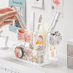Acrylic Trong Suốt Ba Lưới Đựng Bút Sinh Viên Để Bàn Hộp Bảo Quản Phong Cách Bàn Làm Việc Chuyển Đổi Đơn Giản Đựng Bút Con lắc 5.31 WOIL