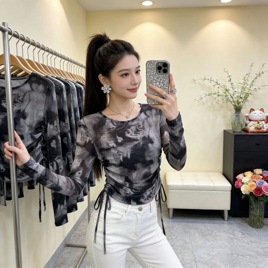 Áo Lưới Mỏng Tay Dài Nhuộm Màu Thời Trang Mùa Hè