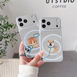 Kawaii Cổ Chó Mèo Cửa Sổ Lớn Gương Dành Cho iPhone 17 Air 16E 16 15 14 Plus 13 12 11 Pro Max XR XS Max X 8 7 Plus Động Vật Sang Trọng Chấm Bi Đơn Giản Vỏ Cặp Đôi Mềm