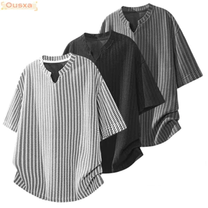 Áo thun họa tiết xương cá OUSXA, áo thun nửa tay ngắn mỏng, họa tiết thời trang Sensation cổ chữ V Áo bình thường dành cho cặp đôi
