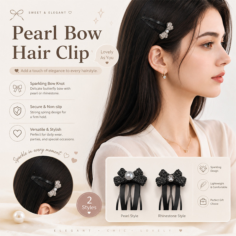 Kẹp Tóc Kim Cương Giả & Ngọc Trai Lấp Lánh Thanh Lịch, Chống Trượt An Toàn Giữ Bên Barrette Cho Nữ Kiểu Tóc Hàng Ngày & Tiệc