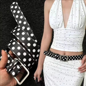 Hàn Quốc Chấm Bi In Thắt Lưng Cho Nữ Pin Khóa Thắt Lưng Dây Thắt Lưng Thời Trang Đen Da PU Thắt Lưng Áo Sơ Mi Quần Jean Phụ Kiện