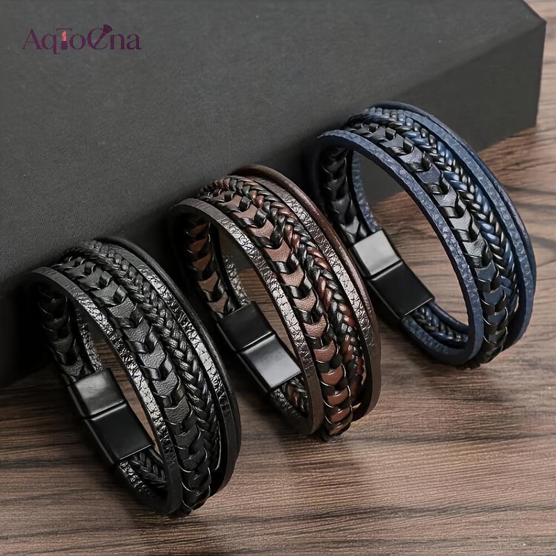 AqToCna Hợp Thời Trang Nam Phụ Kiện Hợp Kim Từ Bule Nhiều Lớp Retro Dây Da Bện Vòng Tay Vòng Tay Thời Trang Trang Trang Phục AqToCna