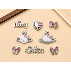 Set Charm Kitty Queen Đính Đá Cao Cấp, Bộ Charm Nơ Hồng, Trái Tim Công Chúa Và Kitty Hoàng Gia Lấp Lánh Premium Luxury
