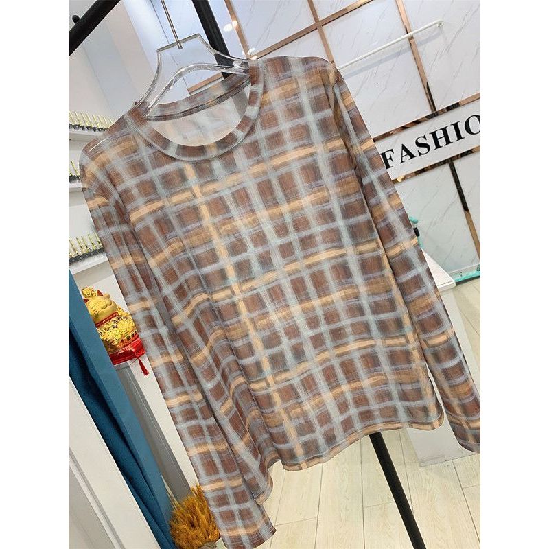 Kem chống nắng Gạc xuyên thấu in kẻ sọc Milyfashion All-Match Slimer Look Long-Sleeved T @ -