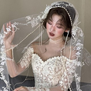 1 Chiếc Mũ Đội Đầu Cô Dâu Mới Ren Trắng Ren, Phụ Kiện Váy Cưới Sang Trọng Retro