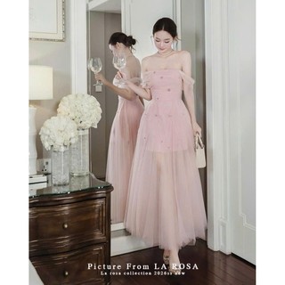 Đầm Dự Tiệc Trễ Vai Thanh Lịch LA ROSA Đầm Dáng Xòe Phối Voan Lưới Đính Đá Sang Chảnh T478