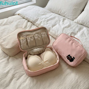 Túi đựng đồ lót FUHUIOT, Khối đóng gói đồ lót cầm tay dung tích lớn, Hoạt hình thực tế thoáng khí với tất dây kéo Áo ngực sắp xếp du lịch