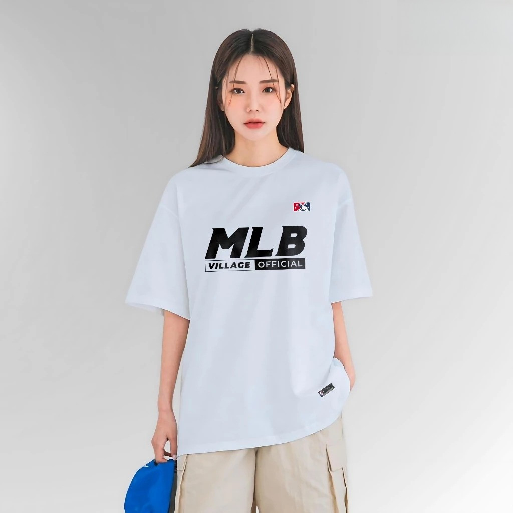 （Giao hàng 24h）Angela Áo Thun Cổ Tròn Tay Lỡ Chất Vải Cotton Thoáng Mát In Hình MLBVILLAGE Trẻ Trung Sành Điệu Mã -43