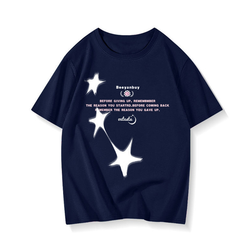 （Giao hàng 24h）Angela áo phông nữ cotton 100% Xanh đậm fashion  form rộng  áo style salute mùa hè  áo thun local brand