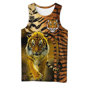 Áo ba lỗ nam in hình Tiger Skin 3D xinh xắn, không tay thời trang, thoáng khí mềm mại dạo phố mùa hè
