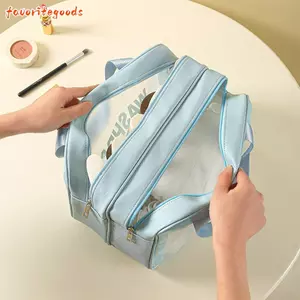 FAVORITEGOODS Túi đựng mỹ phẩm trong suốt, Túi đựng mỹ phẩm chống nước Túi vệ sinh di động, Túi đựng mỹ phẩm dung tích lớn riêng biệt khô và ướt Túi đựng đồ du lịch