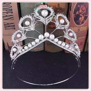 JRP Handmade Ngọc Trai Cô Dâu Pha Lê Tiara Tóc Lớn Vương Miện Cuộc Thi Đảng JRP