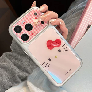 Gilding Pink Bowknot Cat Chain Glass Phone Case cho iPhone 17 Pro Max 16 15 14 13 Vỏ bảo vệ chống sốc