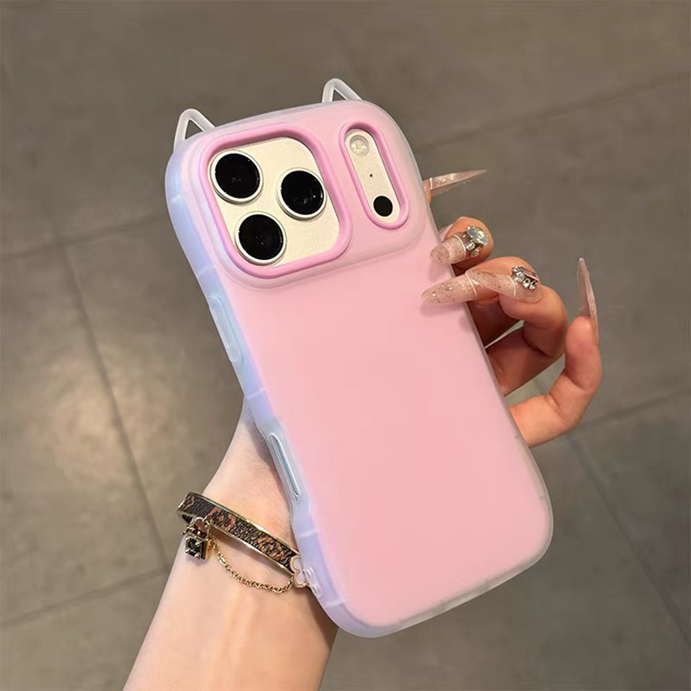 Ốp điện thoại mờ tai mèo 2 trong 1 cho iPhone 17 Pro Max 16 15 14 13 12 11 Vỏ bảo vệ chống sốc